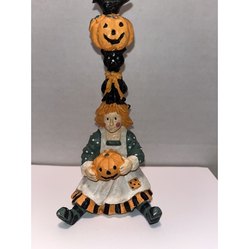 halloween figurine ,pumpkin patch girl, black cat , 6 inches